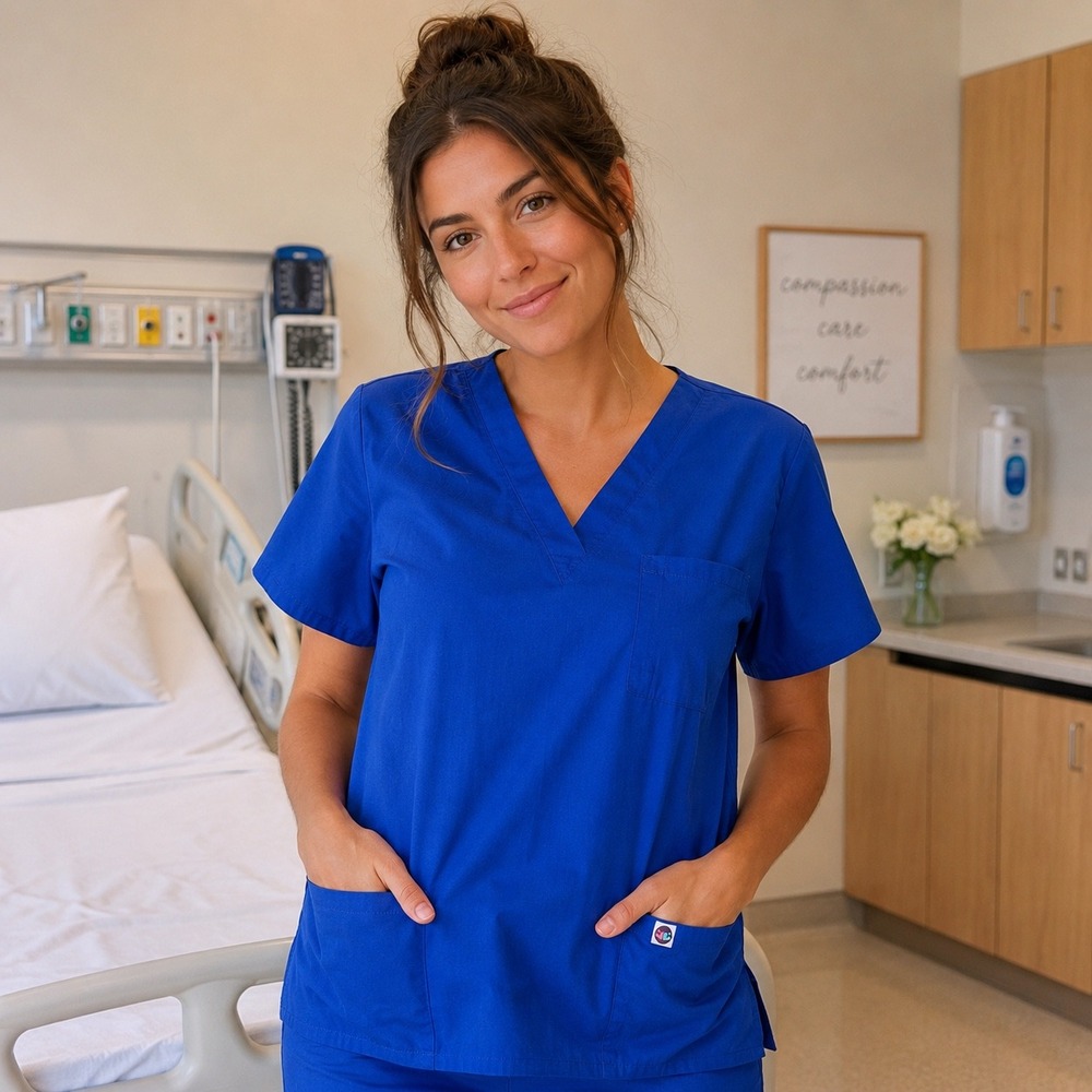 Sivvan Scrub Top Womens Medium Royal Blue V-Neck Short Sleeve Nurse Medical